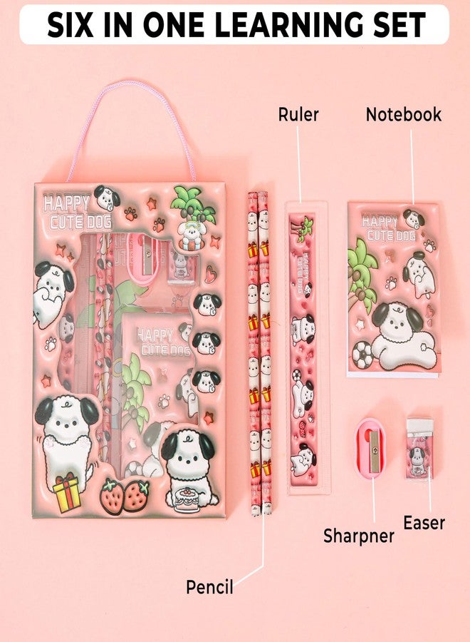 ووبوكس مجموعة أدوات مكتبية من WABBOX - هدايا عيد ميلاد للأولاد والبنات، مجموعة أدوات مكتبية متنوعة بتصميم كلب ملون، تتضمن قلم رصاص، مسطرة، ممحاة، مبراة للأطفال (6 قطع). - Image 5